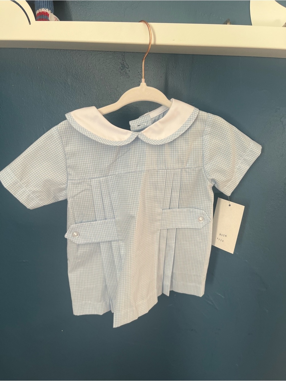 Classic Light Blue Gingham Peter Pan Collar Kids Blouse